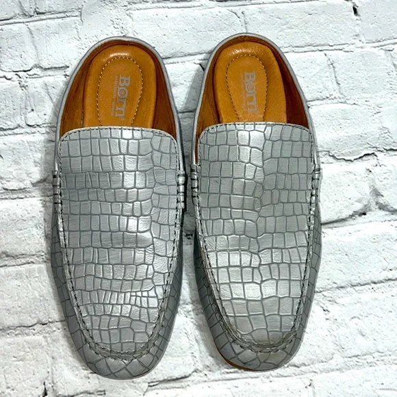 Born Capricorn Mules Croc Embossed Leather Slip-on Loafers - Gray/Grey - Size 10 - Picture 2 of 14